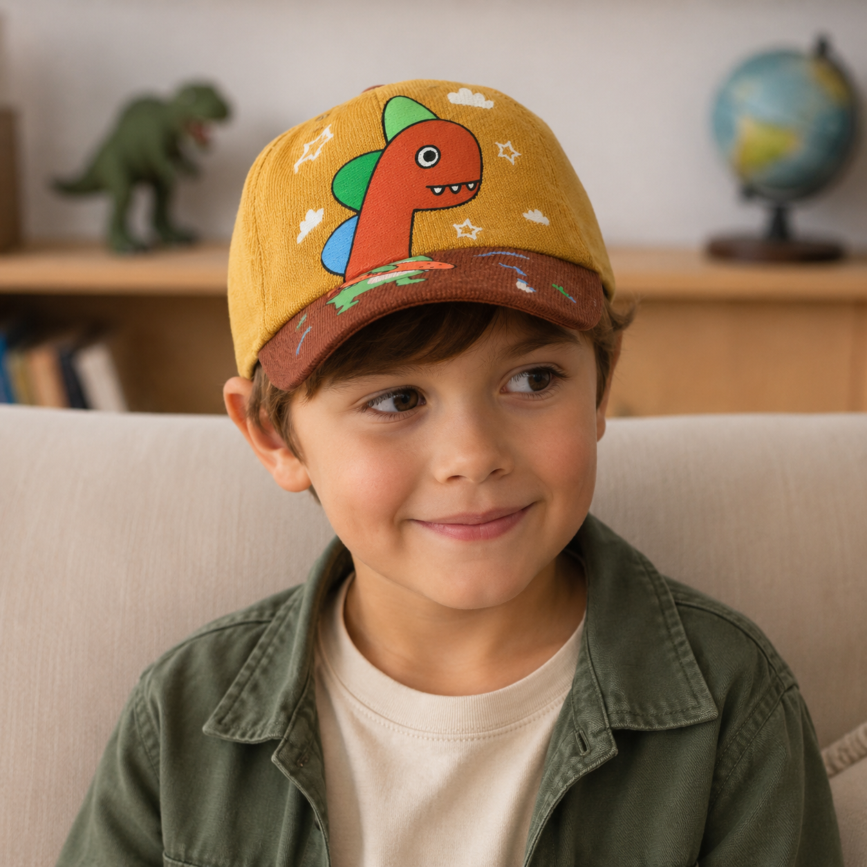 Baby Dinosaur Baseball Cap – Adjustable Corduroy Kids Hat With Cute Cartoon Design
