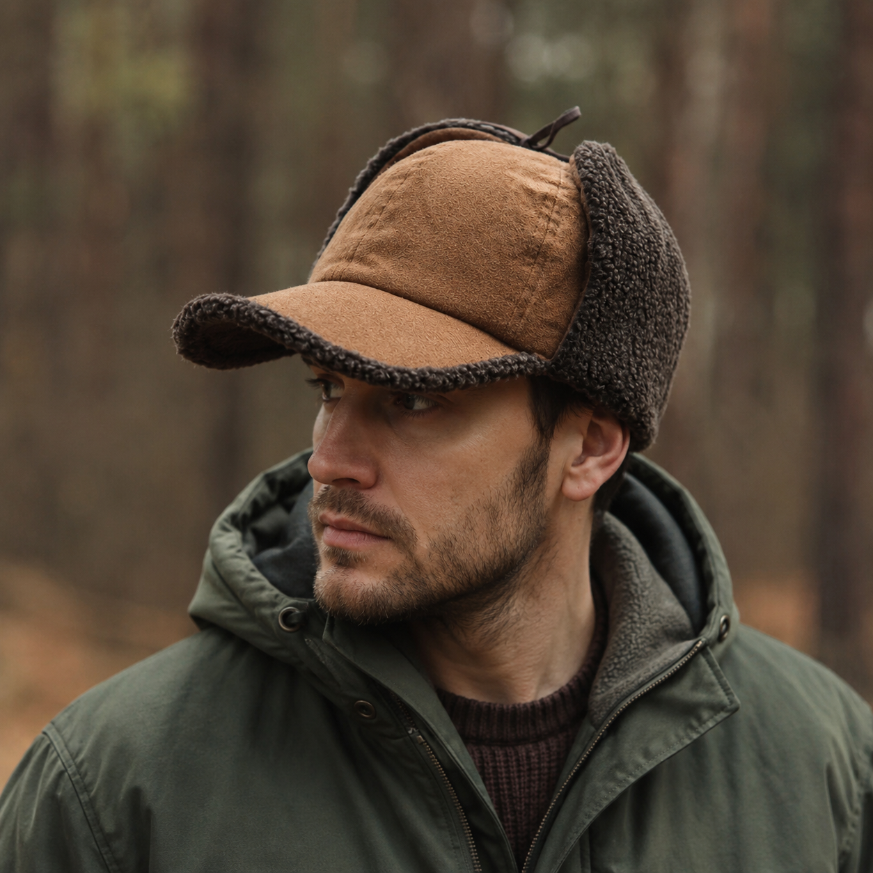 Winter Fur Baseball Cap – Organic Cotton Adjustable Folding Earflap Hat for Cold Weather