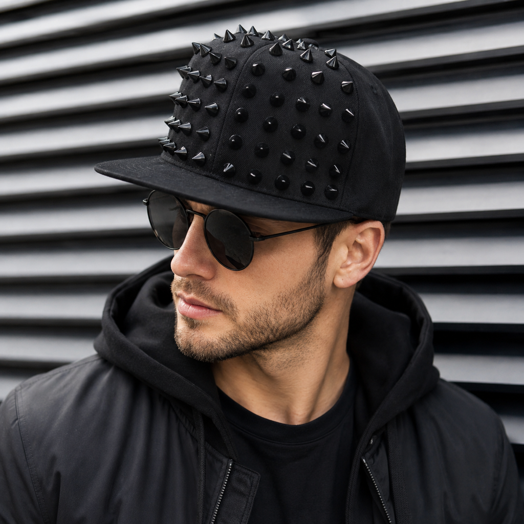 Punk Snapback Cap – Adjustable Cotton Acrylic Cap With Edgy Spikes