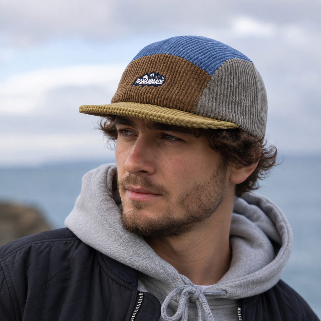 Corduroy 5-Panels Cap – Adjustable Organic Cotton Flat Visor Hat With Cold Protection