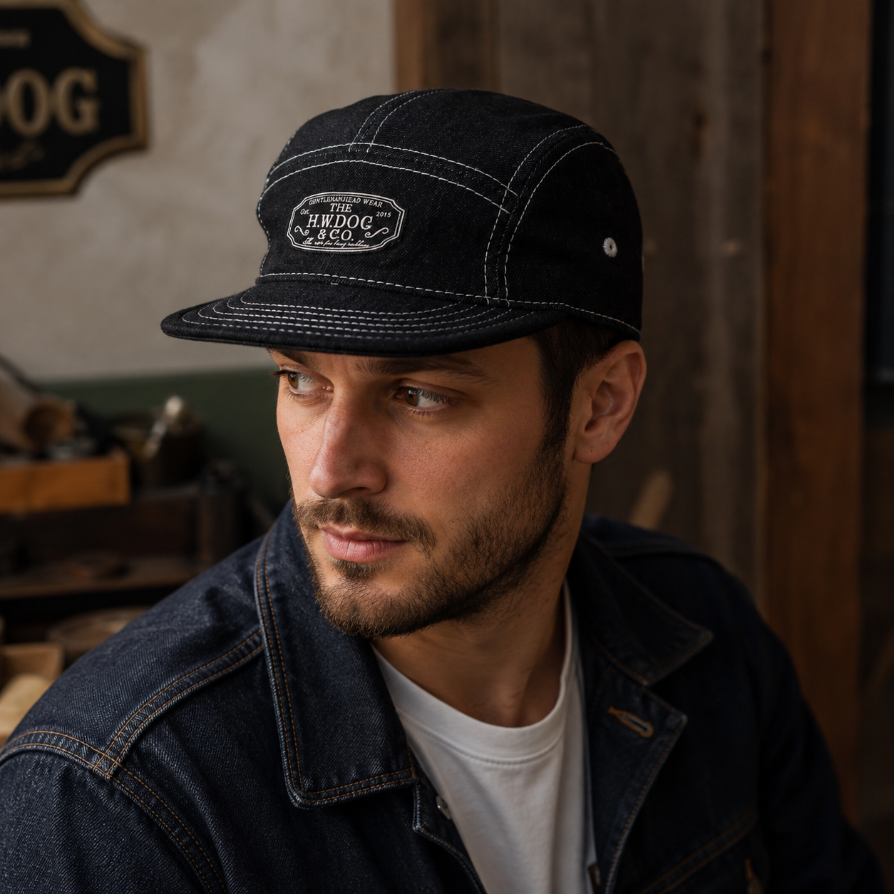 Denim 5-Panels Cap – Adjustable Flat Brim Baseball Hat With Embroidered Logo