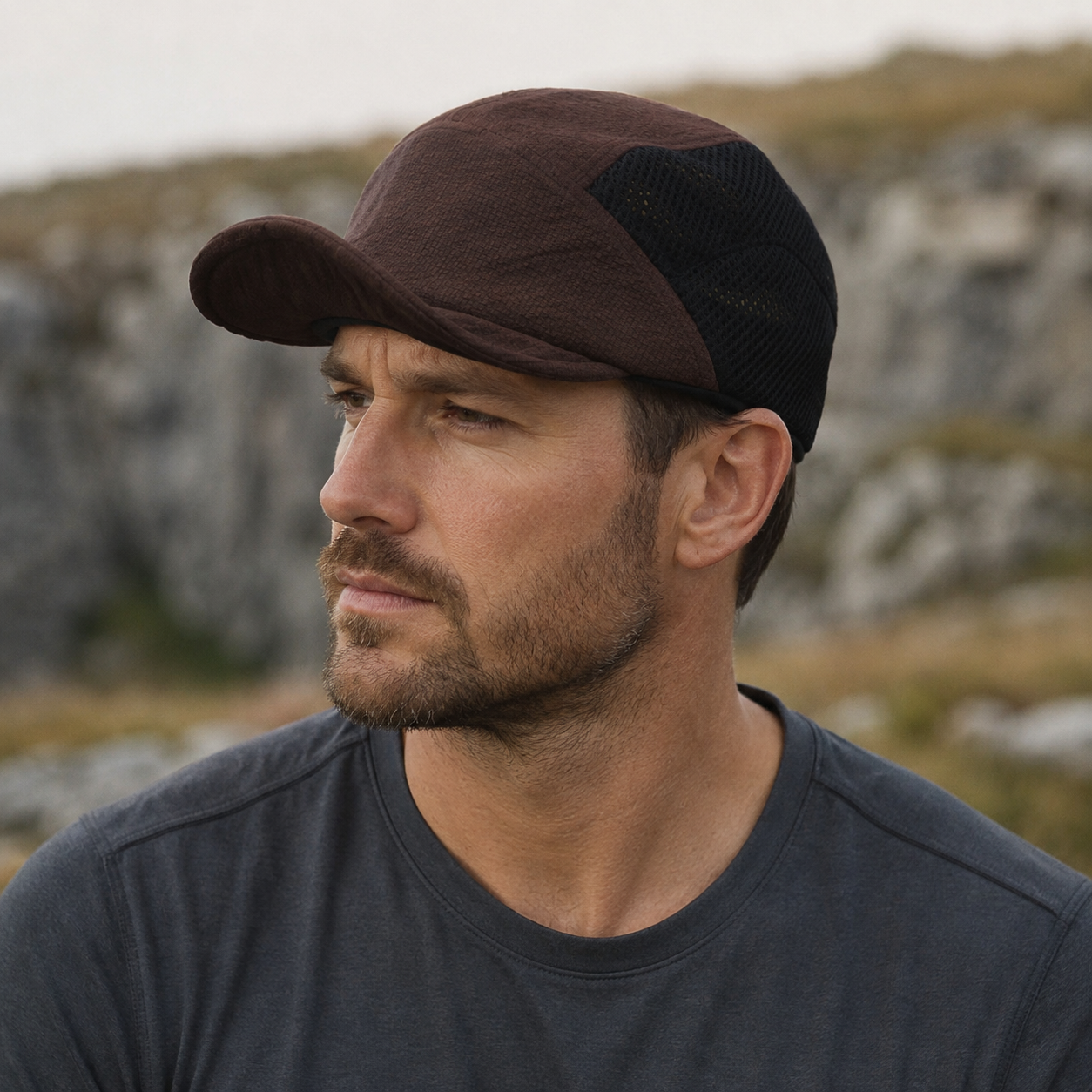 Retro Short Brim Cap - Adjustable 5 Panels Organic Cotton Baseball Style Hat