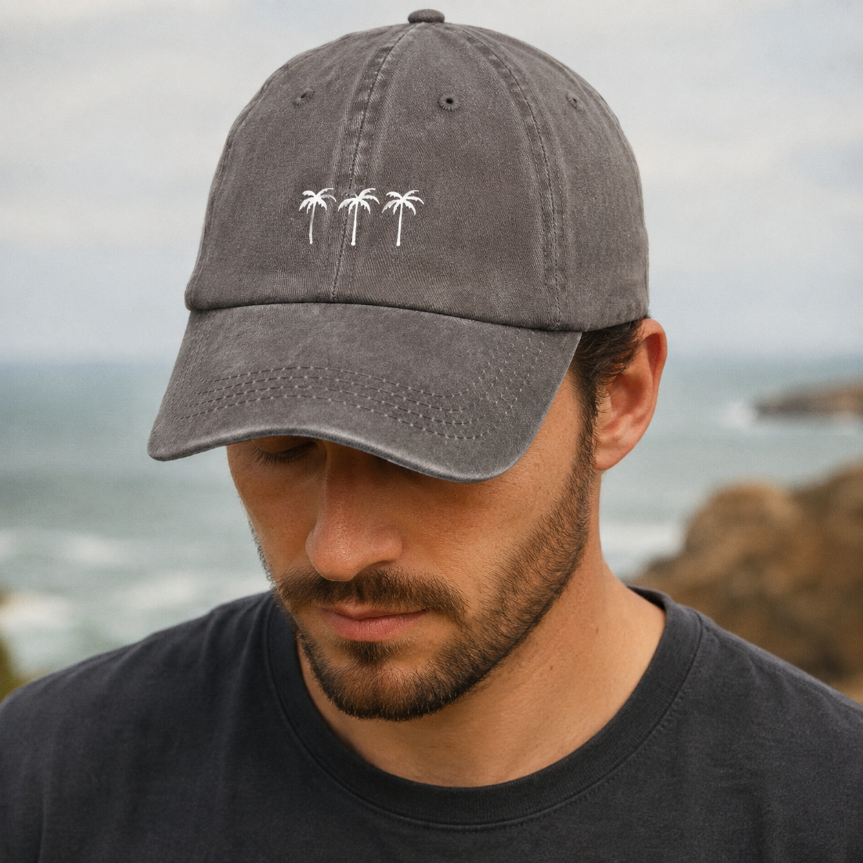 Washed Cotton Baseball Cap – Adjustable Lightweight Palm Tree Hat for Summer