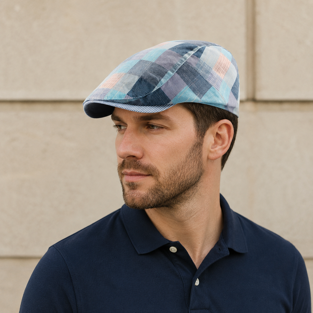 Plaid Flat Cap – Adjustable Cotton Synthetic Blend Hat For Men & Women