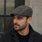 Wool Flat Cap – Adjustable Plaid Herringbone Pattern Winter Hat by Hatloom