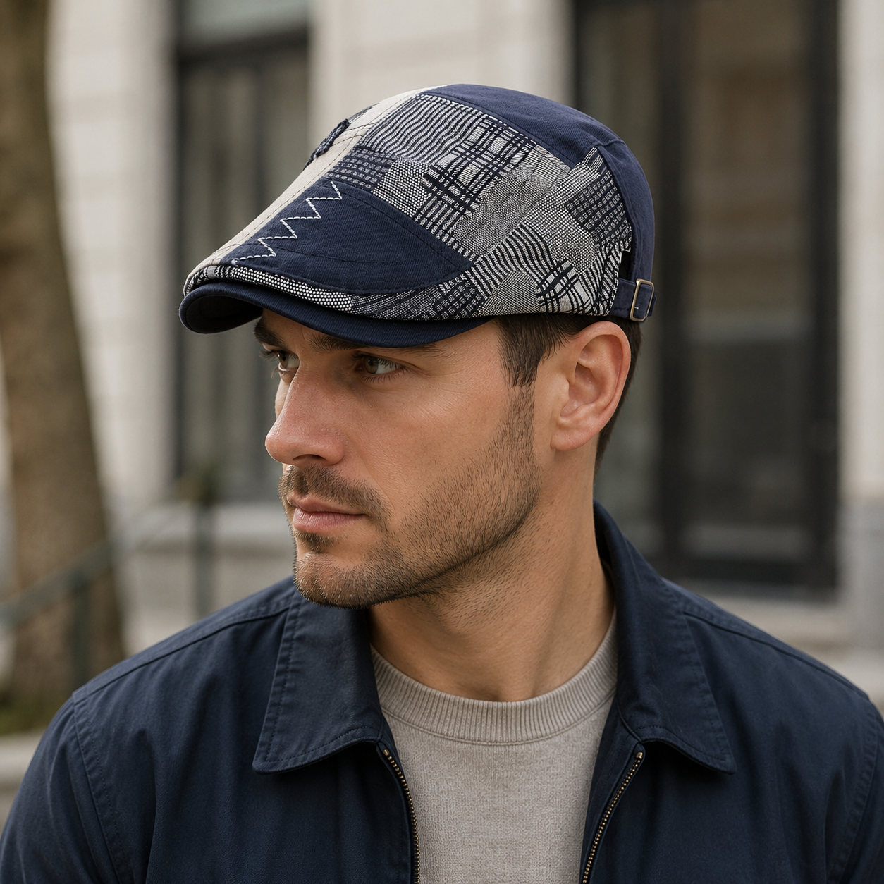 Duckbill Flat Cap – Adjustable Cotton Patchwork Hat For Men & Women