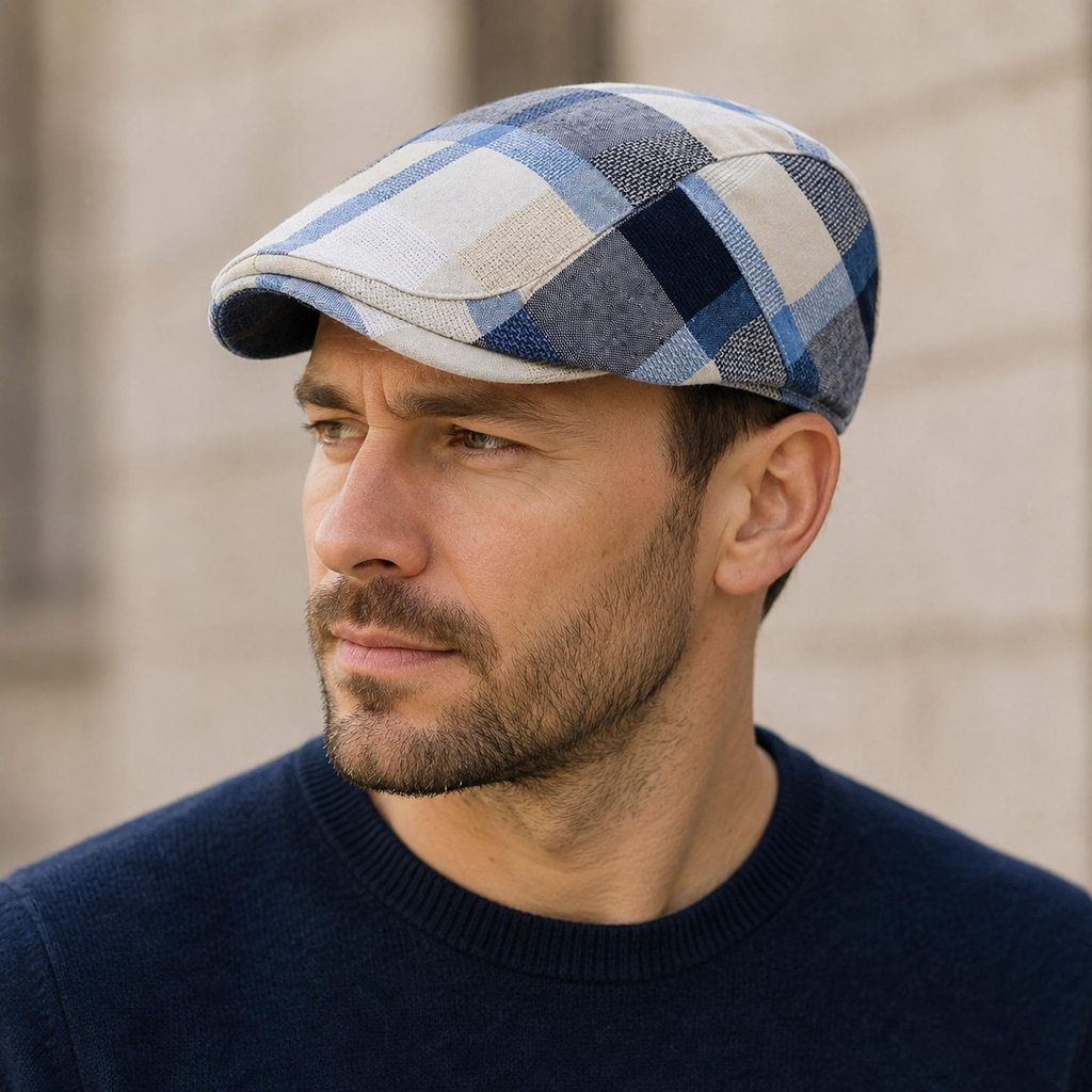 Tartan Flat Cap – Adjustable Cotton Plaid Hat for Men & Women Classic Style