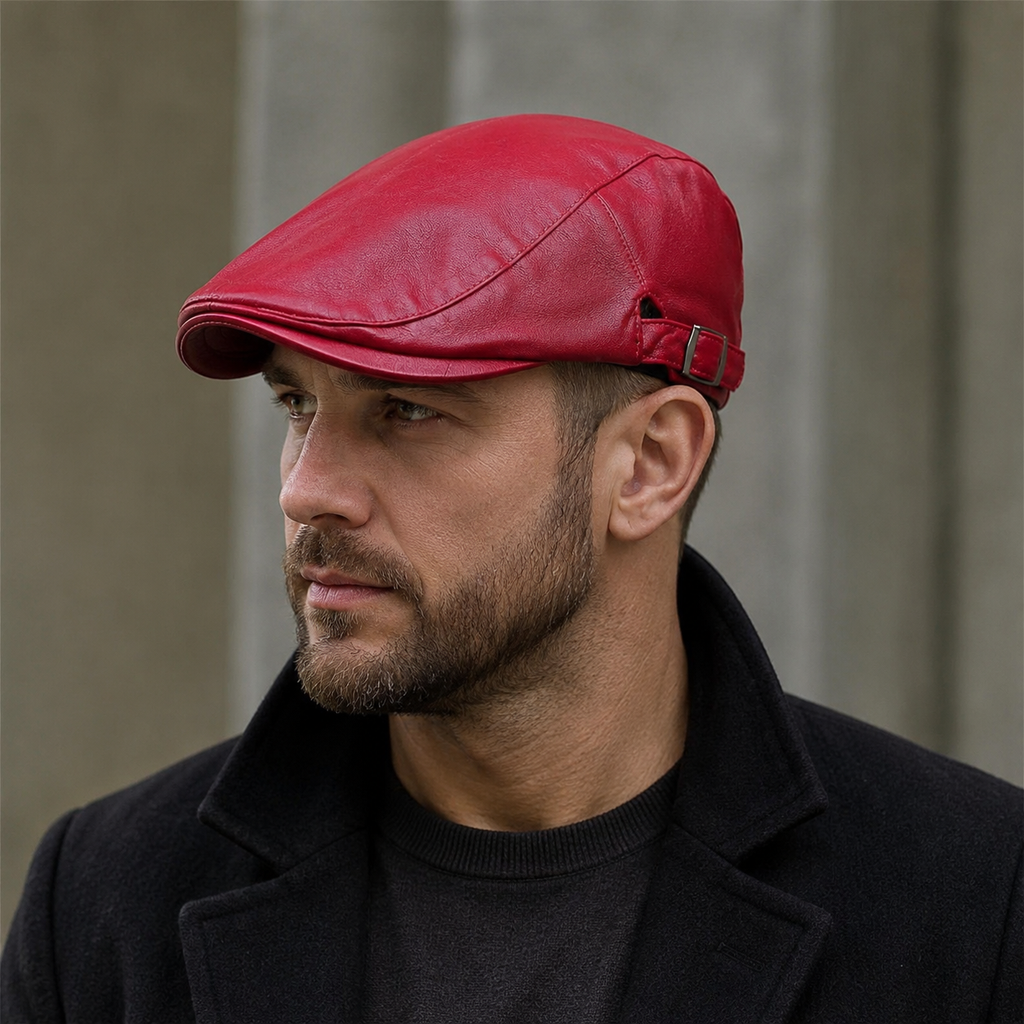 Leather Flat Cap – Adjustable Vegan Leather Cap With Plain Pattern Headwear