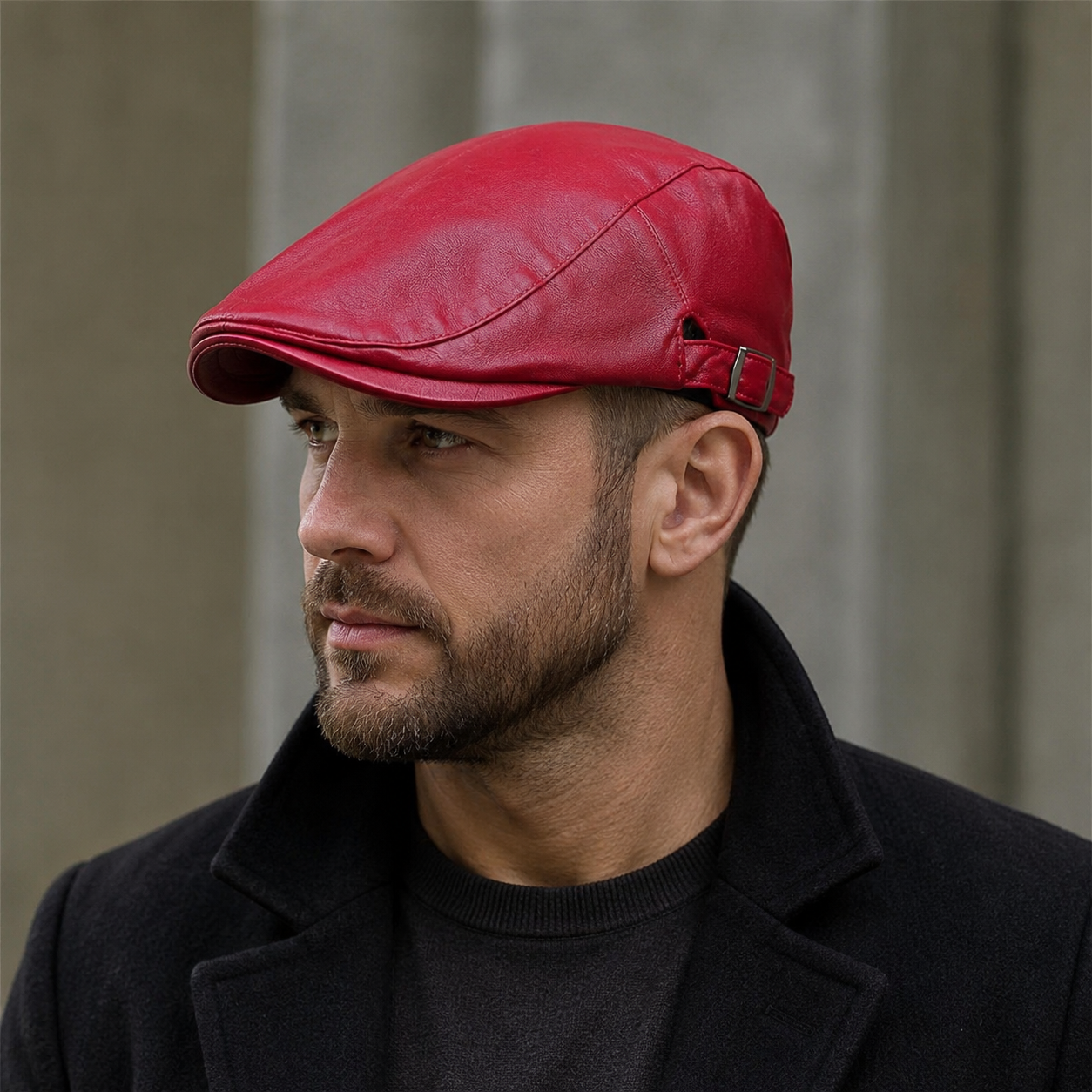 Leather Flat Cap – Adjustable Vegan Leather Cap With Plain Pattern Headwear