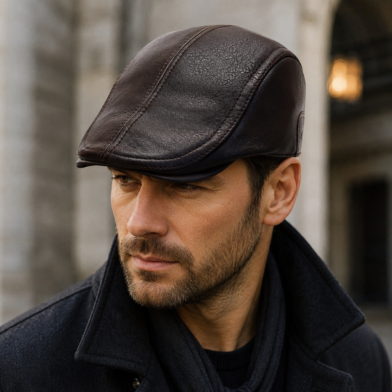 Vintage Leather Flat Cap – Adjustable Vegan Hat With Soft Cotton Lining