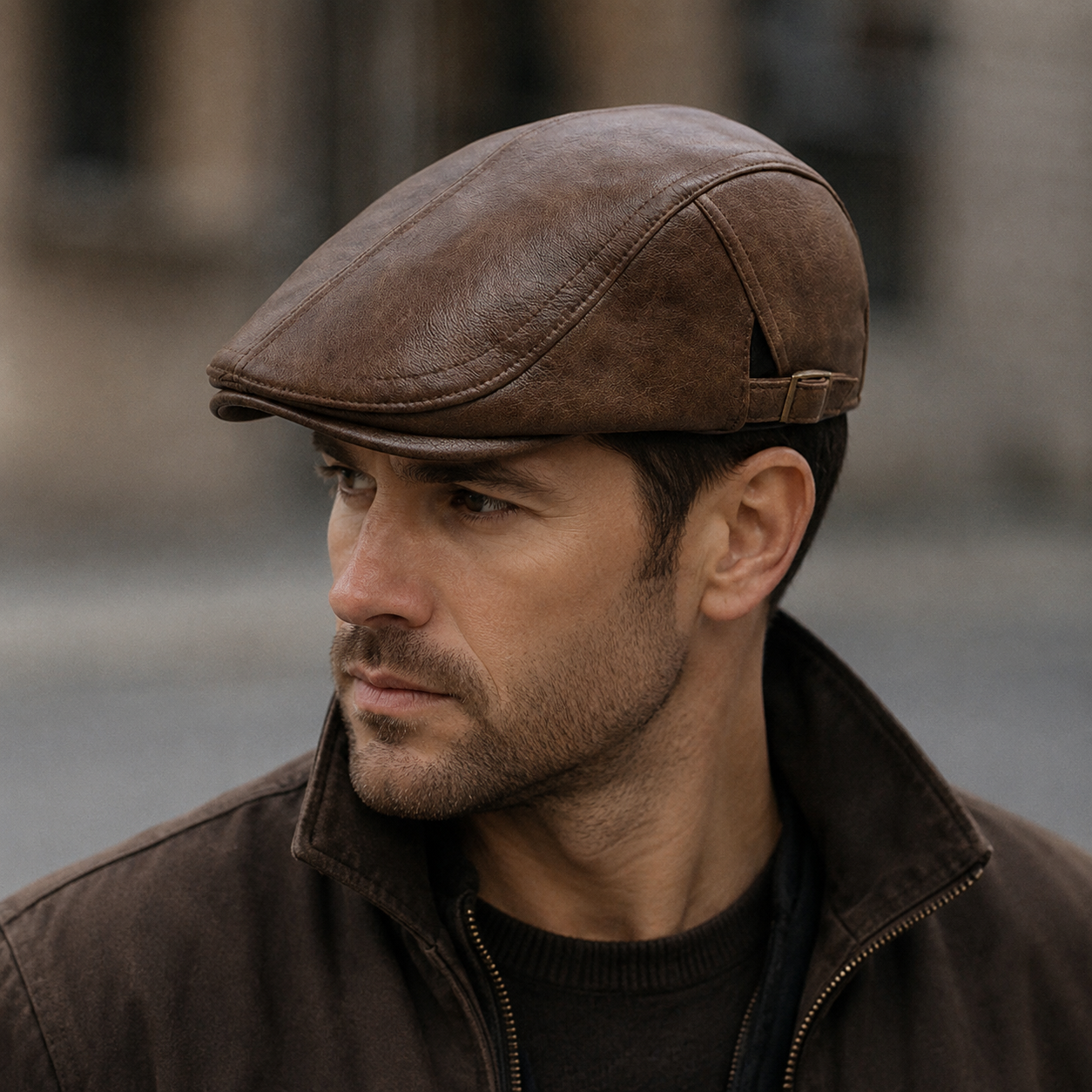 Leather Flat Cap – Adjustable Vegan Leather Cap With Soft Cotton Lining