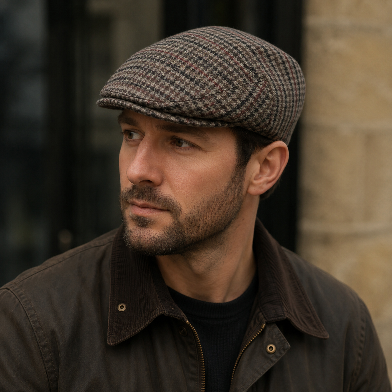Chester Wool Flat Cap – Classic Plaid & Herringbone Pattern Warm Hatloom Headwear