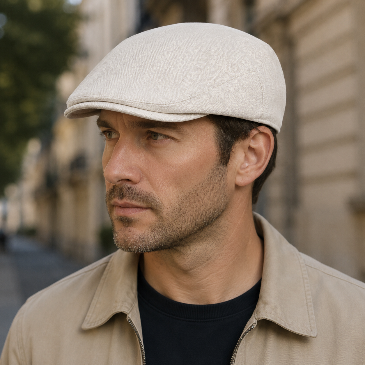 Linen Flat Cap – Classic Herringbone Adjustable Size Summer Hat by Hatloom