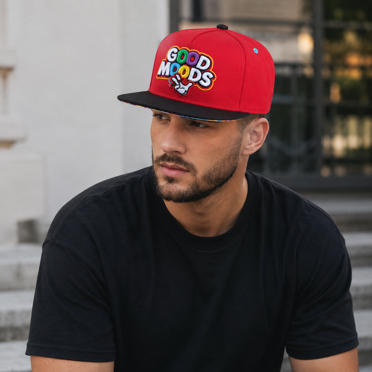 Red Snapback Cap – Adjustable Cotton Baseball Style Hat With Urban Embroidery