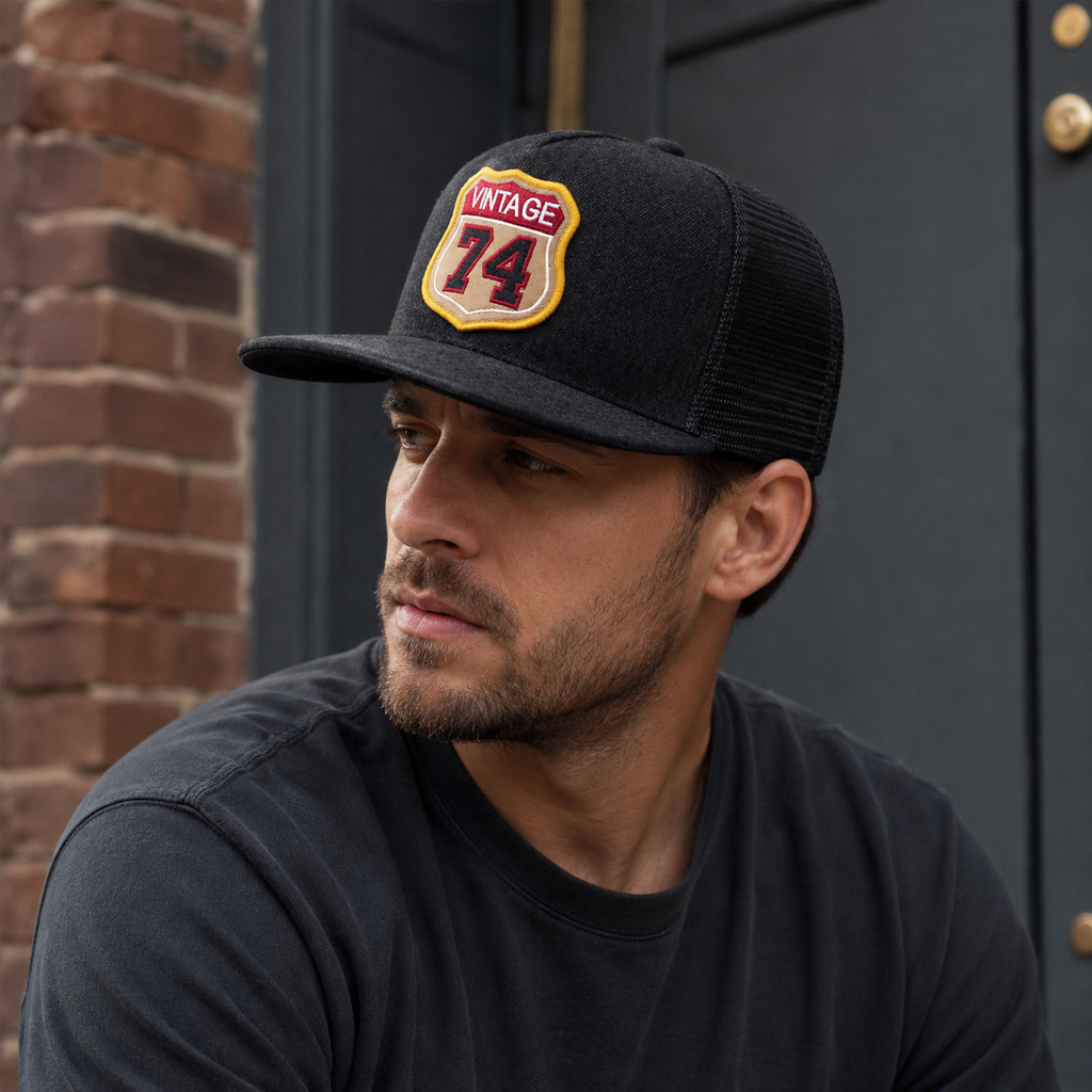 Vintage Trucker Cap - Adjustable Cotton Snapback Hat With Embroidered Logo