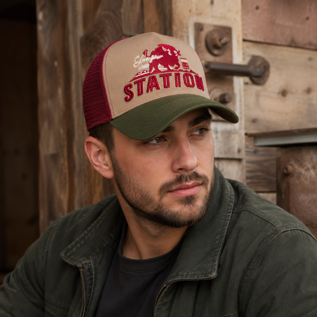 Power Trucker Cap - Adjustable Cotton Mesh Hat With Embroidered Design