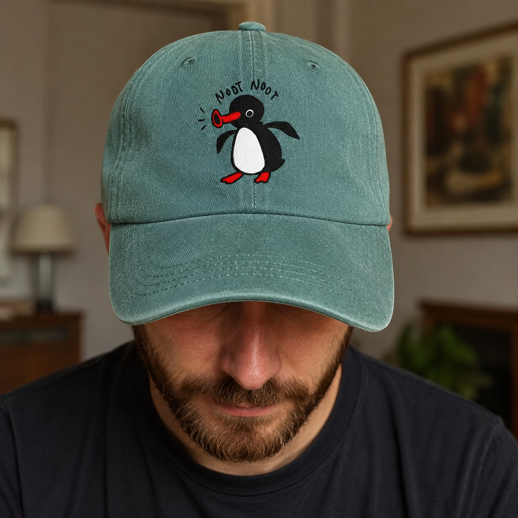 Washed Cotton Baseball Cap – Adjustable Dad Hat With Cartoon Pattern Design