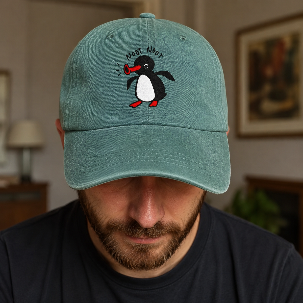 Washed Cotton Baseball Cap – Adjustable Dad Hat With Cartoon Pattern Design