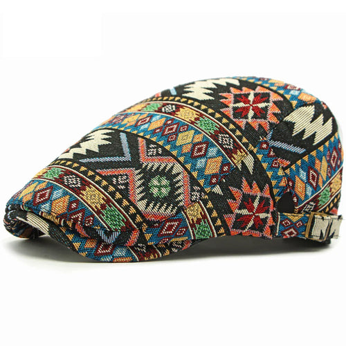Black Boho Flat Cap