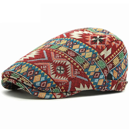Red Boho Flat Cap