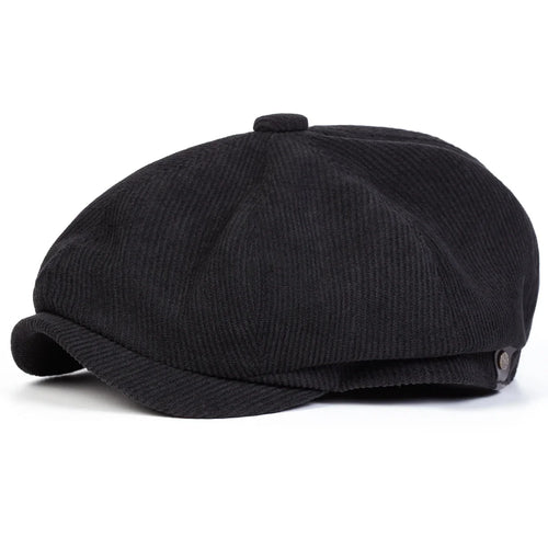 Black Corduroy Newsboy Cap
