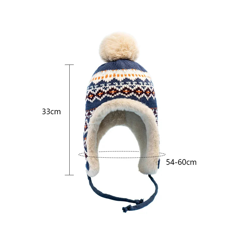 Christmas Winter Knitted Pom Pom Fur Bomber Hat