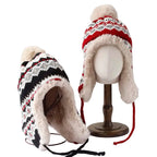 Christmas Winter Knitted Pom Pom Fur Bomber Hat