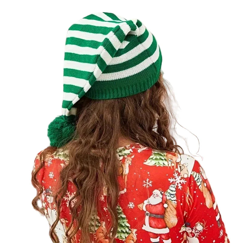 Classic Pom Pom Christmas Elf Striped Beanie