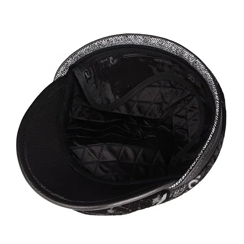 Colorado Black Genuine Leather Earflaps Flat Cap