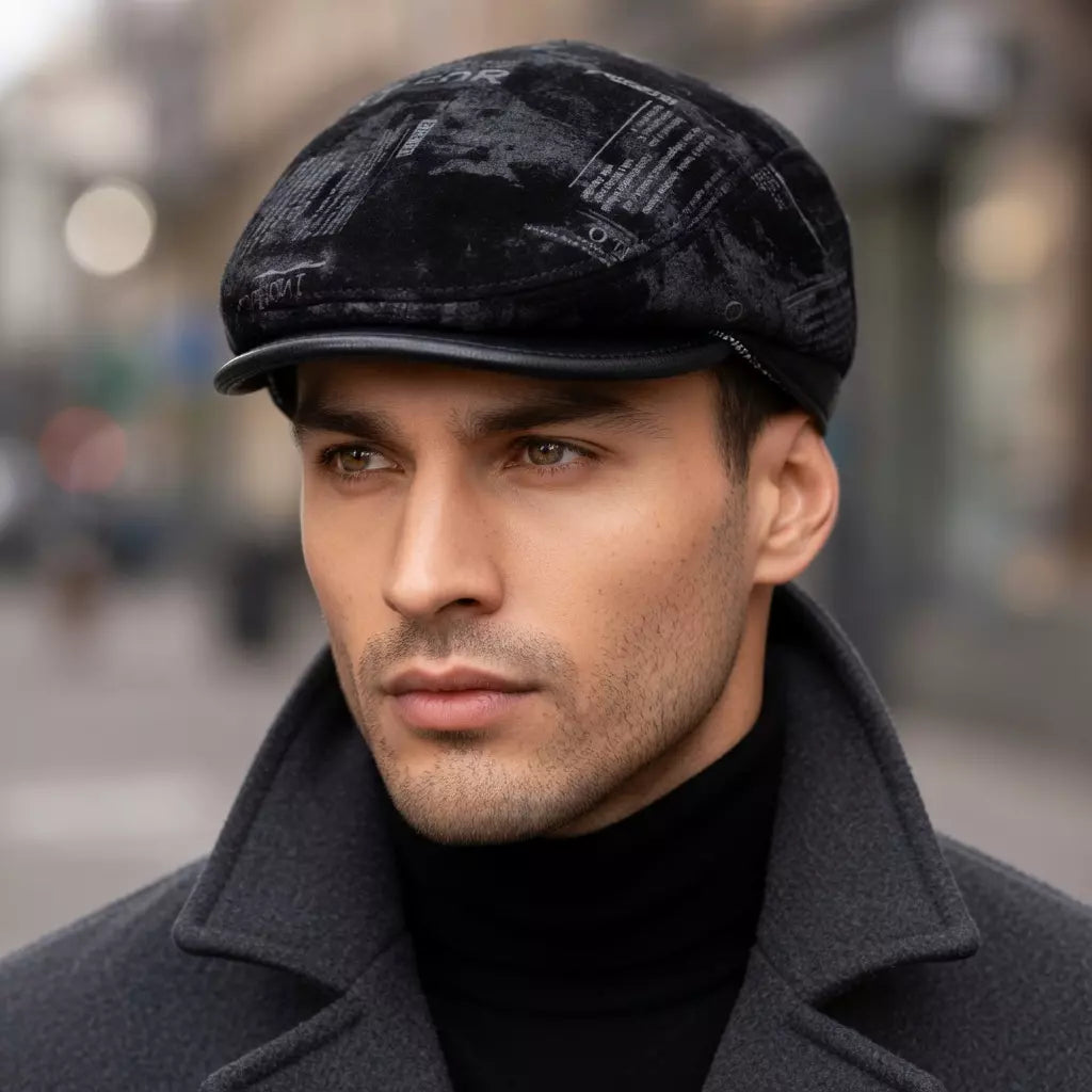 Colorado Black Genuine Leather Earflaps Flat Cap