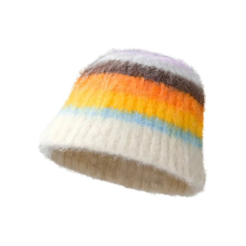 Yellow and beige Colorful Furry Beanie