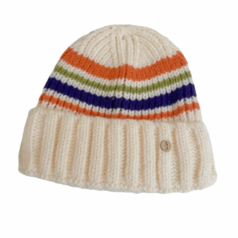 Beige Vintage Striped Beanie