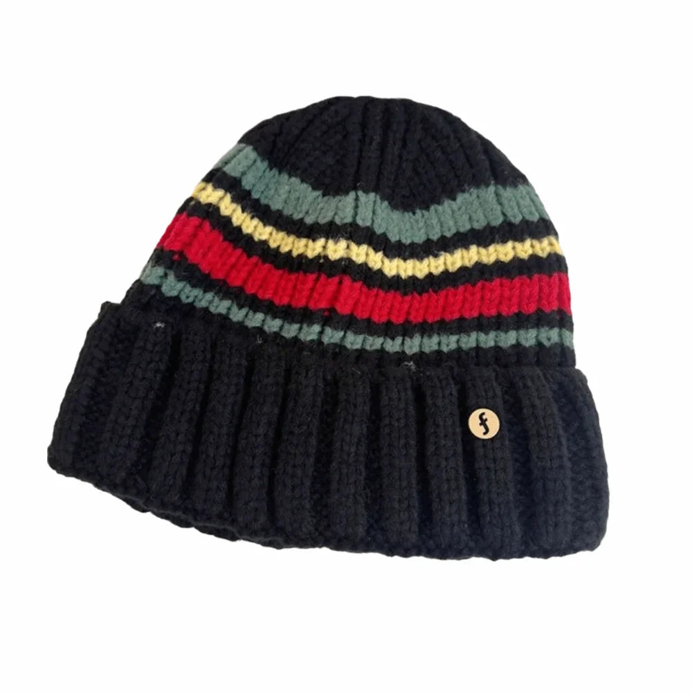 Black Vintage Striped Beanie