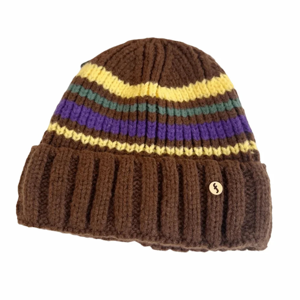 Brown Vintage Striped Beanie