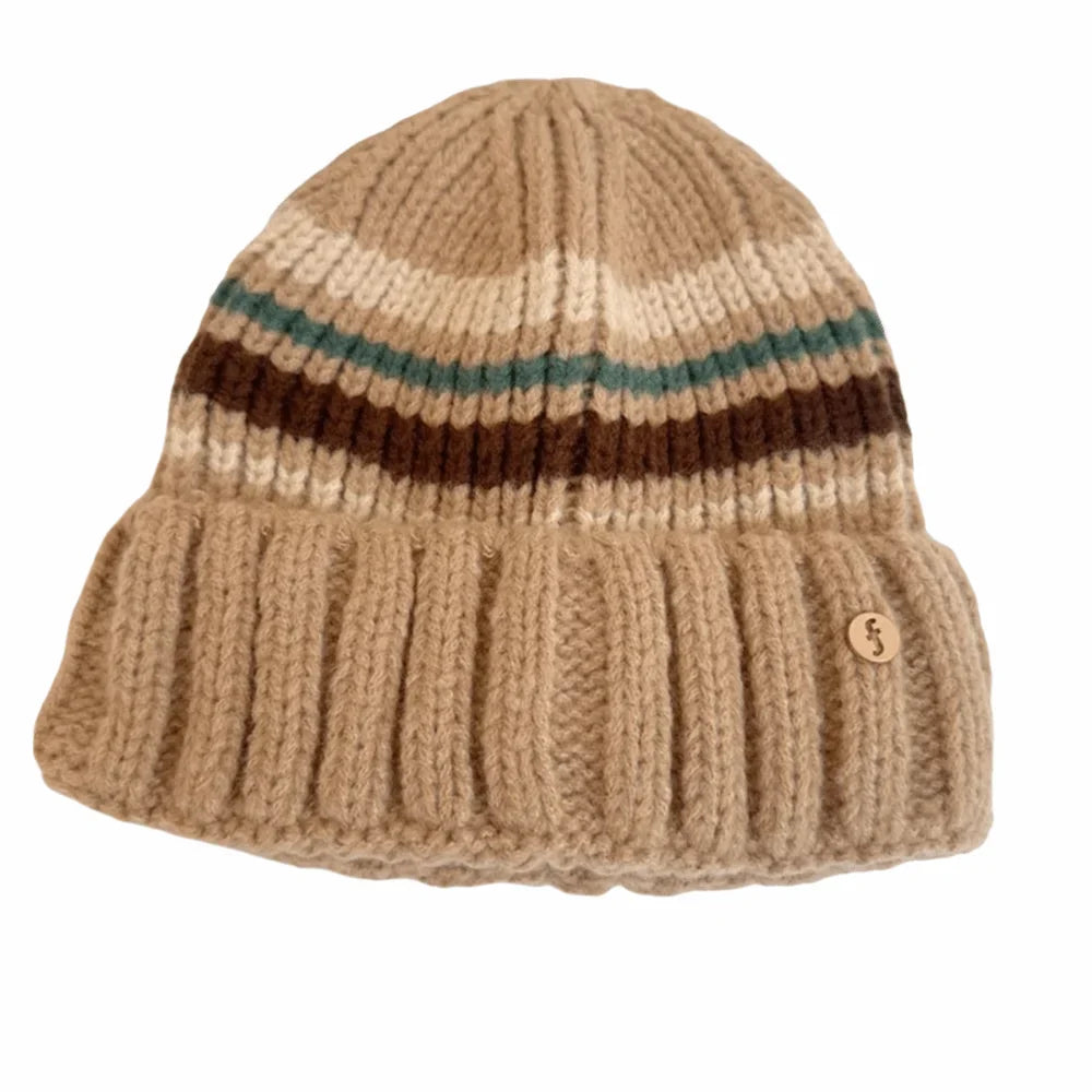 Coffee brown Vintage Striped Beanie