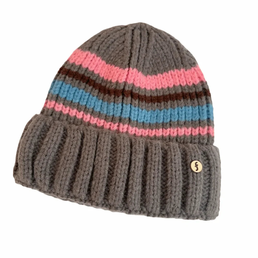 Gray Vintage Striped Beanie