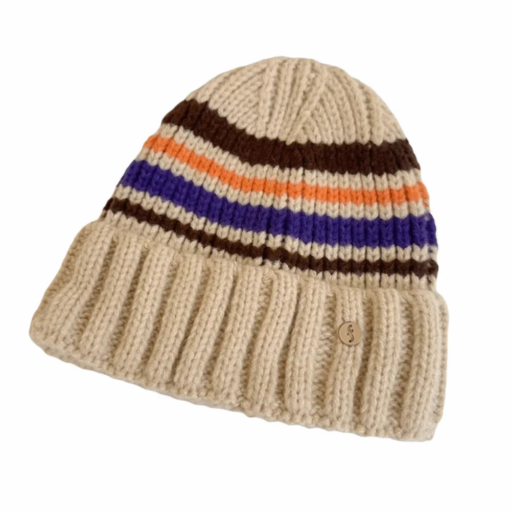 Khaki Vintage Striped Beanie