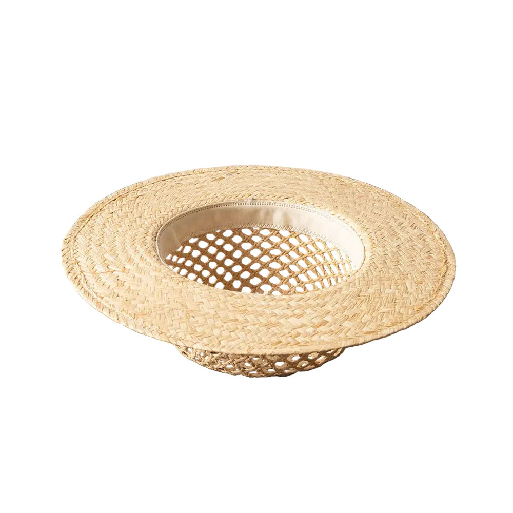 Natural raffia sun boater hat – handwoven raffia hat detail