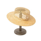 Natural raffia sun boater hat – handwoven raffia hat side view