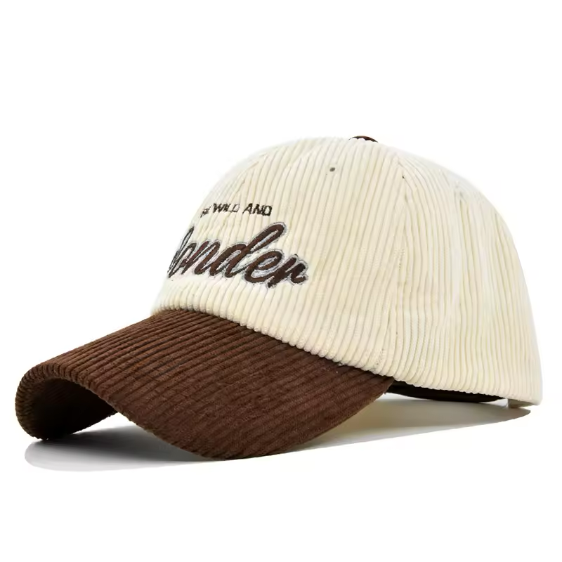 Corduroy Baseball Cap – Adjustable Cotton Hat With Embroidered Logo Design — on model