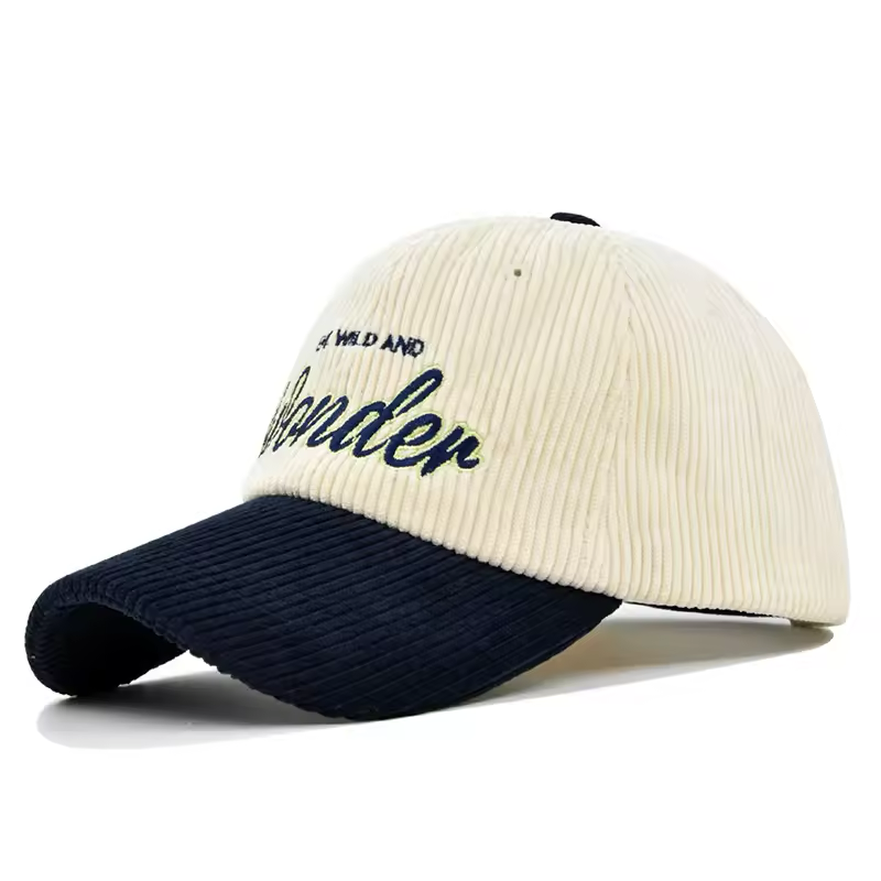 Corduroy Baseball Cap – Adjustable Cotton Hat With Embroidered Logo Design — close-up detail