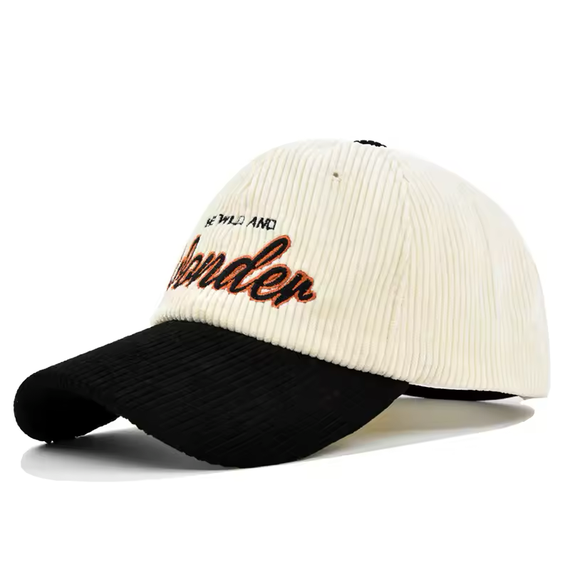 Corduroy Baseball Cap – Adjustable Cotton Hat With Embroidered Logo Design — back view
