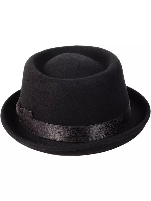Black Wool Porkpie Hat back view