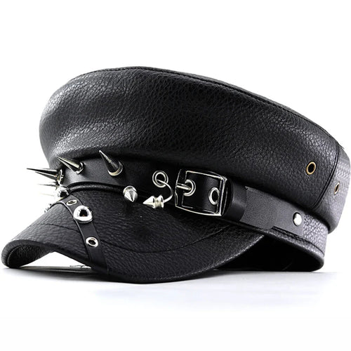 Black Leather Sailor Cap