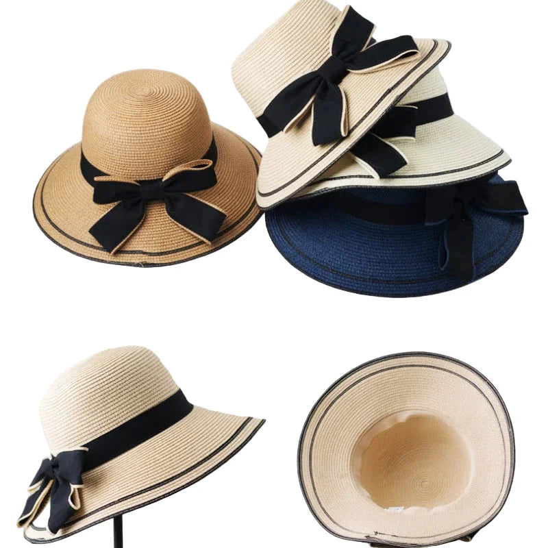 Da Costa Bowknot Summer Straw Bucket Hat