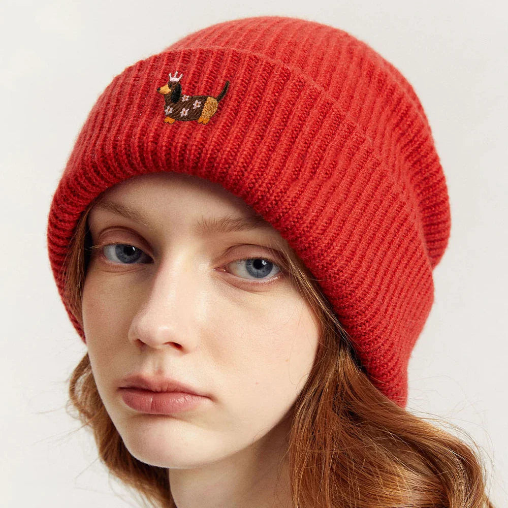 Dachshund Queen Winter Knitted Cotton Beanie