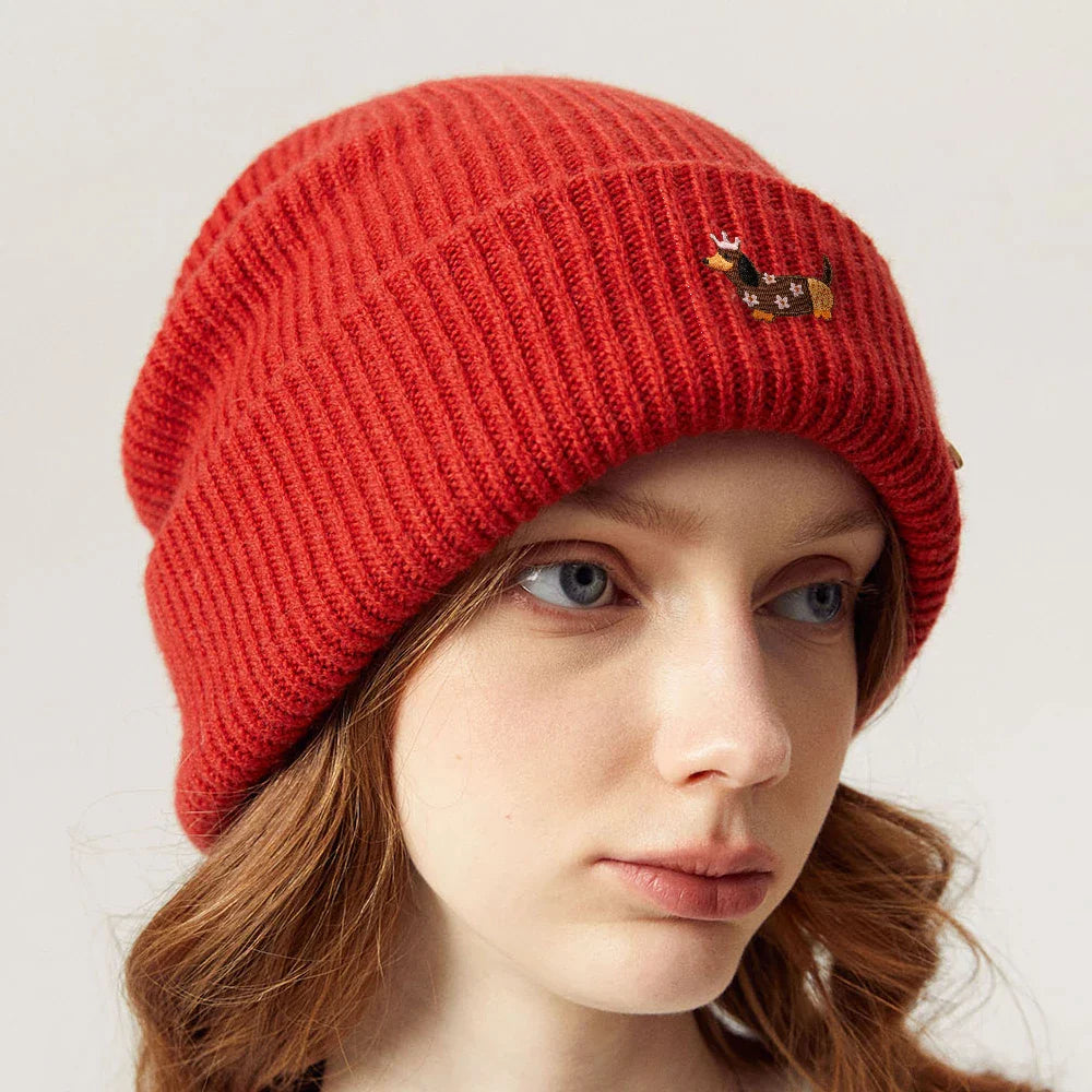 Dachshund Queen Winter Knitted Cotton Beanie