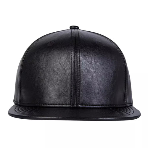 Black Leather Snapback front view