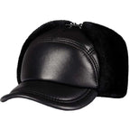 Davison Black Genuine Leather Trapper Bomber Hat