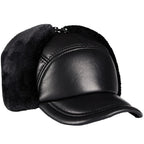 Davison Black Genuine Leather Trapper Bomber Hat